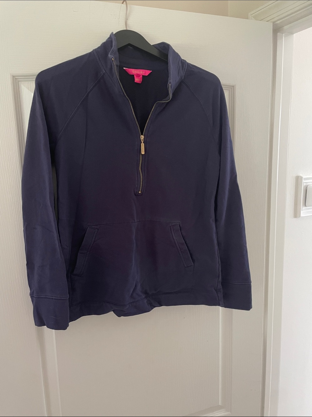 Lilly Pulitzer Navy Zip-Front Pullover with Gold Zipper